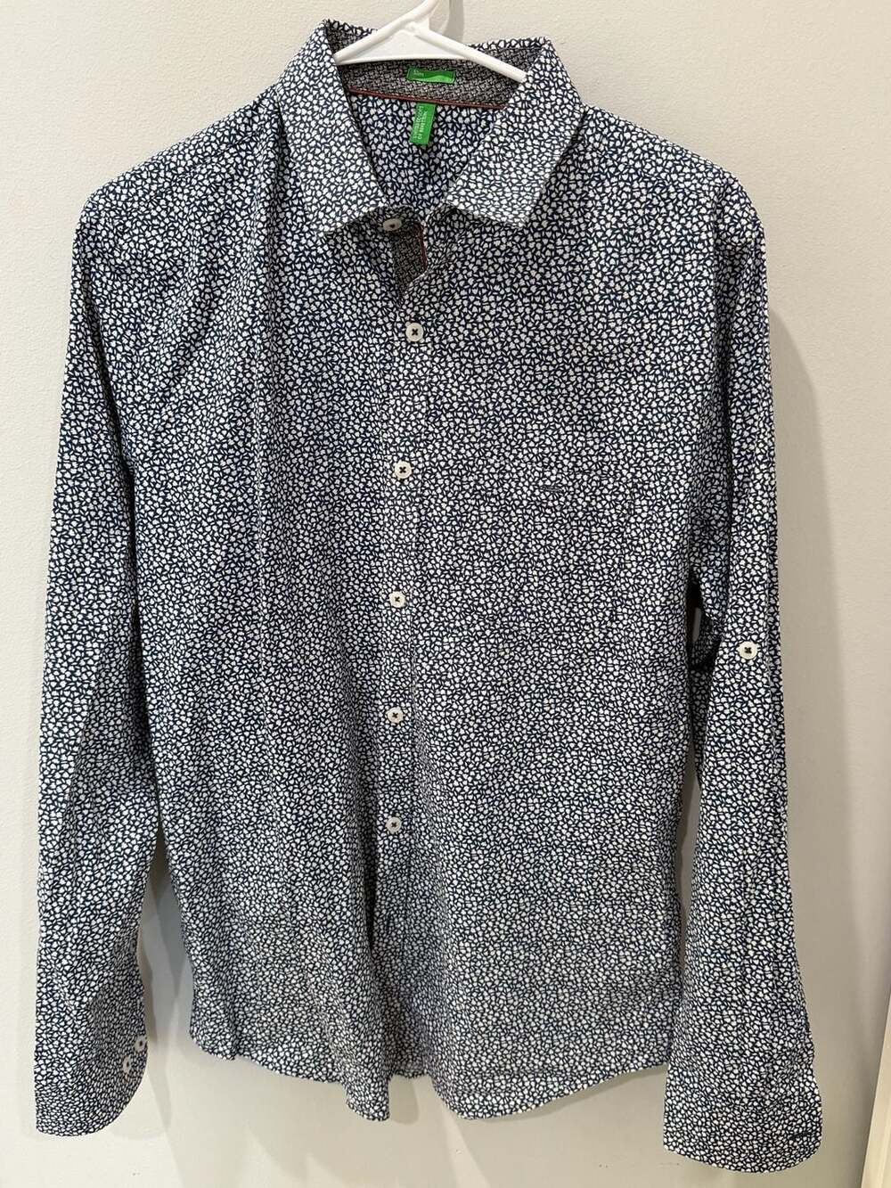 United Colors of Benetton Slim Fit navy and white Print Button Down Shirt Size M
